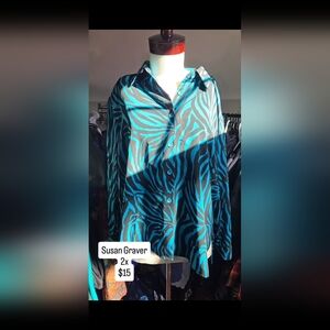 Susan Graver Teal and Black Zebra Print Men's Shirt